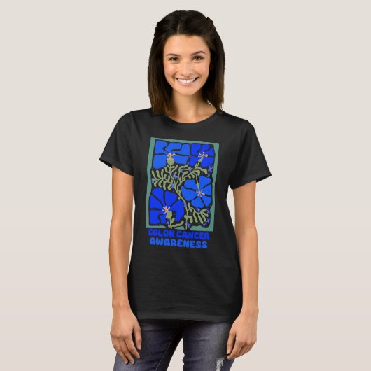 T-shirt Colon Cancer Sensibilisation Boho Blue Flower (Devant entier)