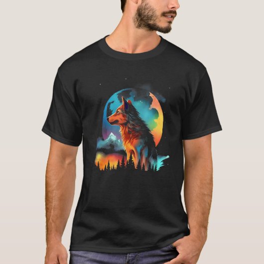 T-shirt Color Wolf Mountains  Graphics (Devant)
