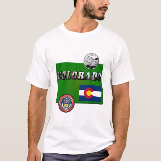 T-shirt Colorado Texte, Drapeau, Sceau, Trimestre, Carte (Devant)