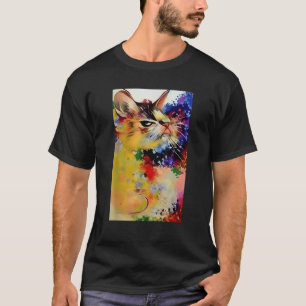T-shirt Coloré Abstrait Chat Vibrant Artistique Feline Des