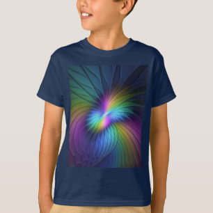 T-shirt Coloré Avec Un Art Abstrait Fractal Moderne Bleu