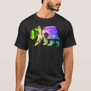 T-shirt Coloré California Bear Beach Paysage Palms Soleil