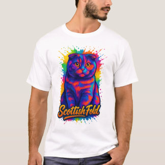 T-shirt Coloré écossais Pop Art Chat - Neon Vibrant