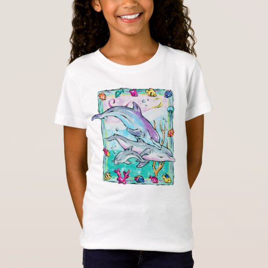 T-shirt coloré et lunatique de dauphins (Devant)