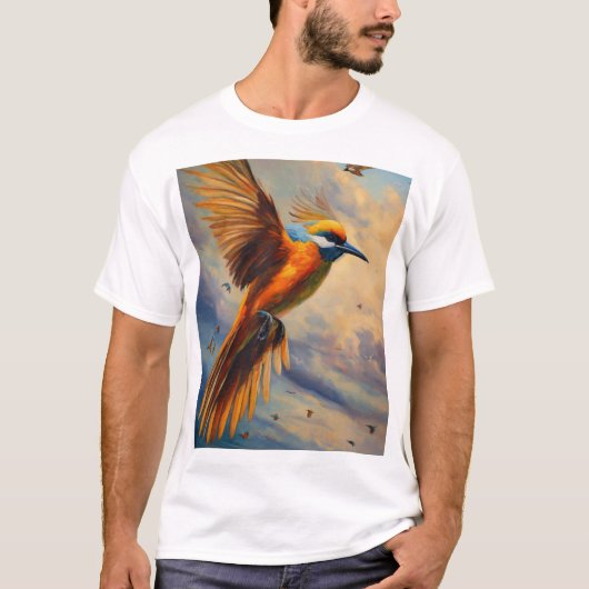 T-shirt coloré imprimé oiseau (Devant)