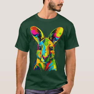 T-shirt Coloré Kangaroo Head Funny Wild Animal Art Noir