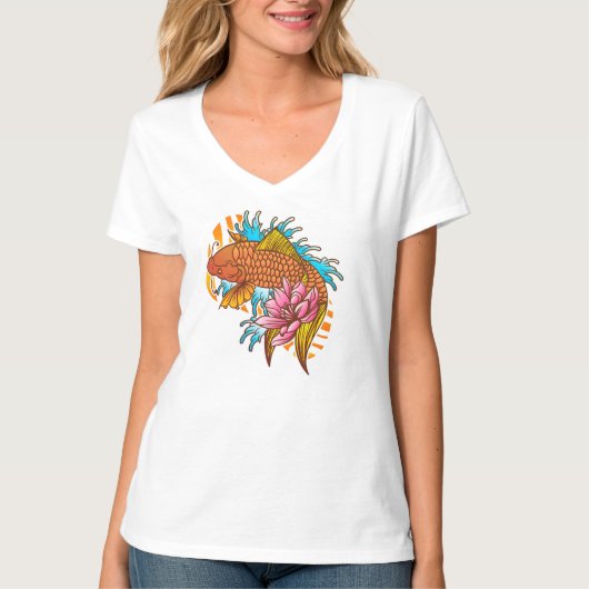 T-Shirt Coloré Koi Poisson Rouge (Devant)