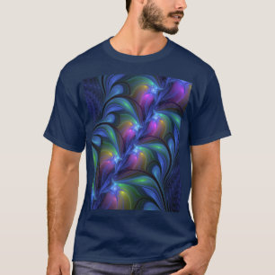 T-shirt Coloré Lumineux Abstrait Bleu rose Vert Fractal