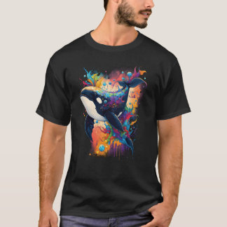 T-shirt Coloré mystique baleine orque observant dauphin po