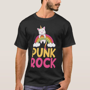 T-shirt Coloré Punk Rock Rainbow Chat Unicorn Unicat