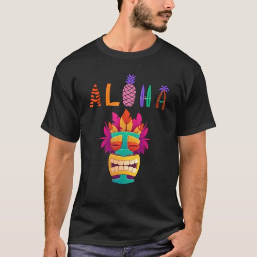 T-shirt Colorful Aloha Tiki For Hawaii (Devant)