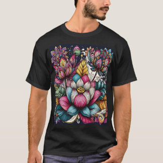 T-shirt Colorful and Detailed Lotus Flowers