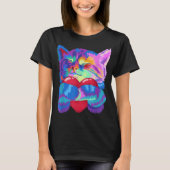 T-shirt Colorful Cat Hugging Heart Art (Devant)