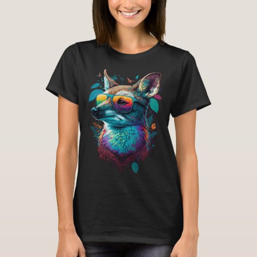 T-shirt Colorful Cute Fox with Sunglasses Animal (Devant)