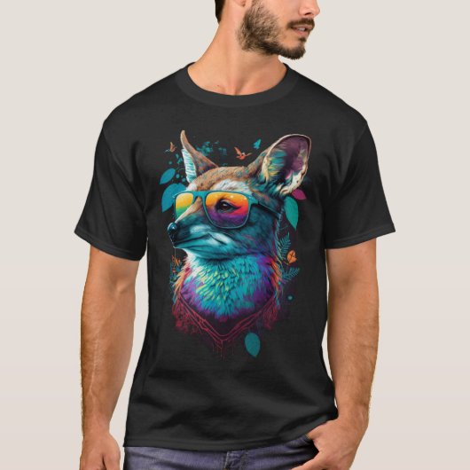 T-shirt Colorful Cute Fox with Sunglasses Animal (Devant)
