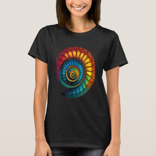 T-shirt Colorful Fibonacci Spiral Psychedelic Colors Abstr (Devant)