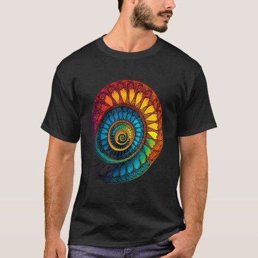 T-shirt Colorful Fibonacci Spiral Psychedelic Colors Abstr (Devant)