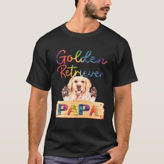 T-shirt Colorful Golden Retriever Papa Dog Dad (Devant)
