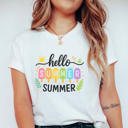 T-shirt Colorful Hello Summer Ice Pop; Cute Vacation