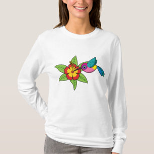T-shirt Colorful Hummingbird on Hibiscus Tropical Flower