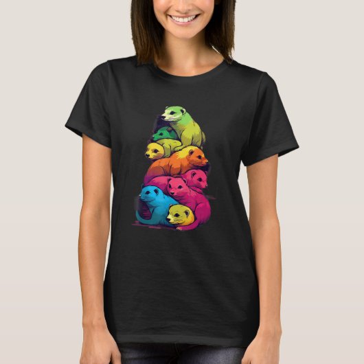 T-shirt Colorful LGBT Pride Ferret Pile (Devant)