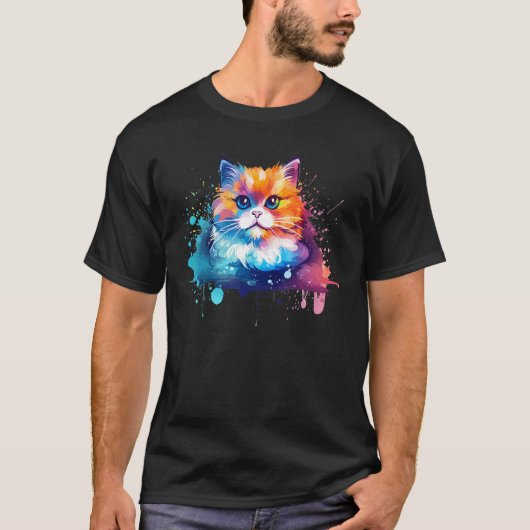 T-shirt Colorful Munchkin Cat Face Splash Art (Devant)