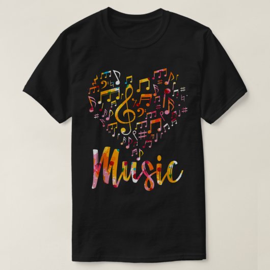T-shirt Colorful Music Notes Heart Design (Design devant)