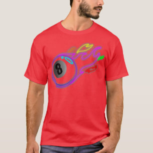 T-shirt Colorful Neon Lights Eight Ball Billiards Pool  MM