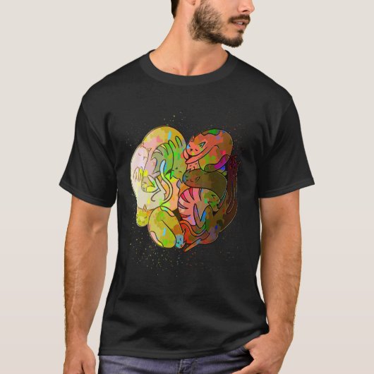 T-shirt Colorful Paint Splash Cats Heart Cat (Devant)