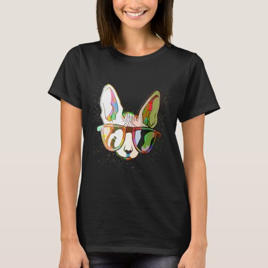T-shirt Colorful Paint Splash Sunglasses Sphynx Cat (Devant)
