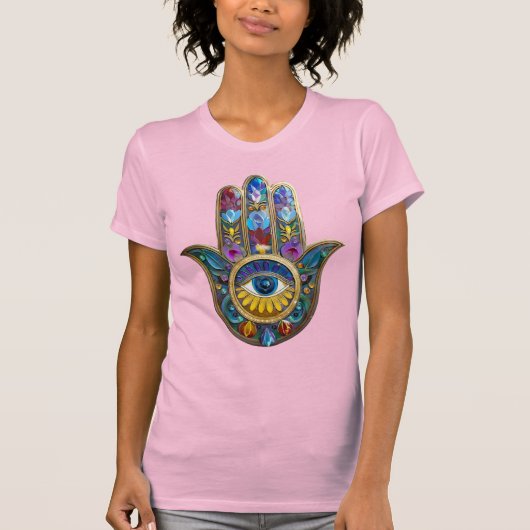 T-shirt Colorful Petals Leaves Hamsa Sapphire Third Eye (Devant)