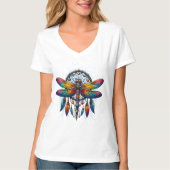 T-shirt Colorful Psychedelic Dragonfly Dreamcatcher Boho (Devant)