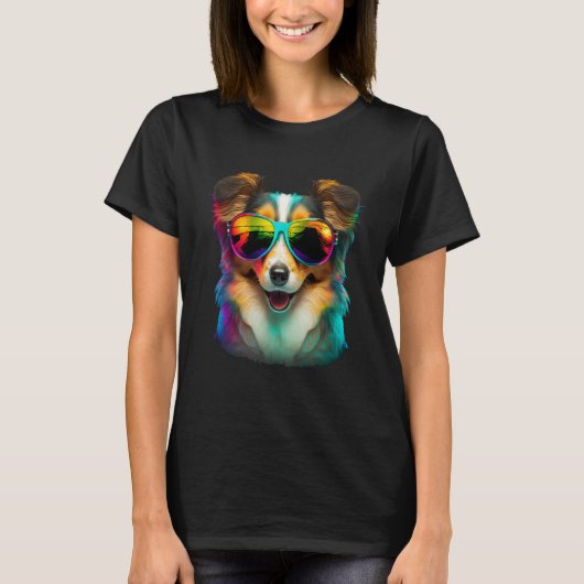 T-shirt Colorful puppy wearing glasses graphic (Devant)