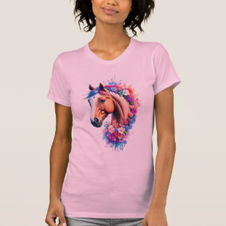 T-shirt Colorful Rainbow Horse Bust Wildflower Watercolor 