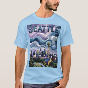 T-shirt Colorful Seattle Skyline Van Gogh Peinture Voyage