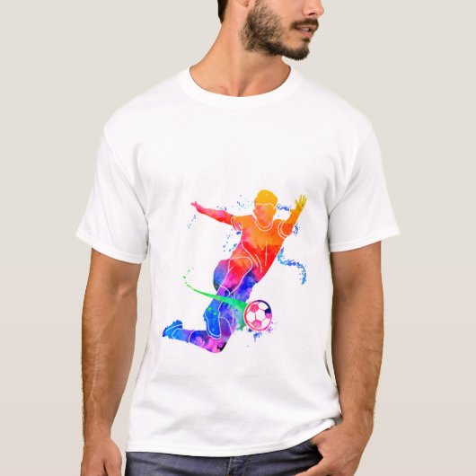 T-shirt Colorful Watercolor Soccer Player Silhouette Graph (Devant)