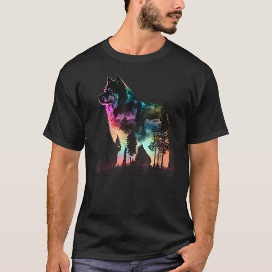 T-shirt Colorful Wilderness Nature Alaskan Malamute Reflec (Devant)