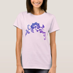 T-shirt Coloris Violet Floral Et Feuille