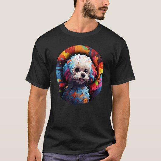 T-shirt Colourful Bichon Frise Dog Dad Mom Graffity 1 (Devant)