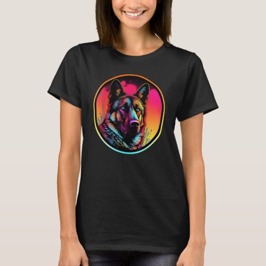 T-shirt Colourful German Shepherd Dog Dad Mom Graffity (Devant)