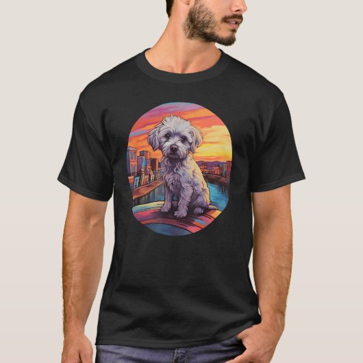 T-shirt Colourful Maltese Dog Dad Mom Graffity (Devant)