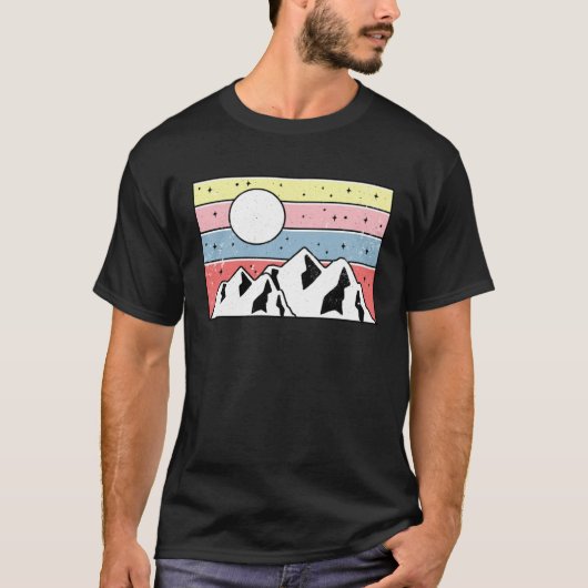 T-shirt Colourful Mountain Design Minimalist Sunset Block  (Devant)