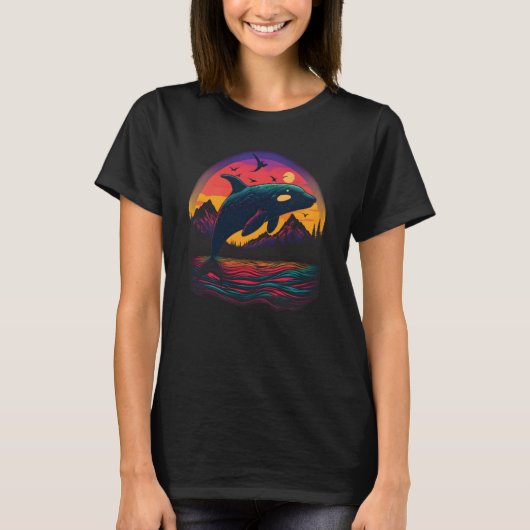 T-shirt Colourful mystical orca whale watching dolphin pot (Devant)
