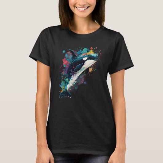 T-shirt Colourful mystical orca whale watching dolphin pot (Devant)