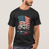 T-shirt Columbus Day Sailing Ship American Flag Patriotic  (Devant)