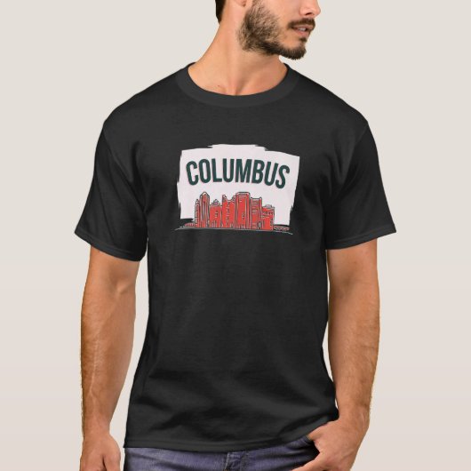 T-shirt Columbus Ohio USA City Skyline Silhouette Outline (Devant)