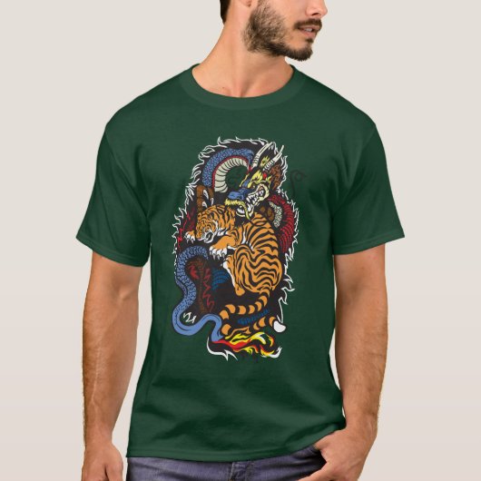 T-shirt combat de dragon et de tigre (Devant)