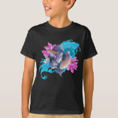 T-shirt Combattant siamois Betta Poisson Lotus Vagues Bleu (Devant)