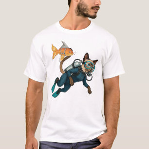 T-shirt Combinaison de plongée bleue Scuba Cat