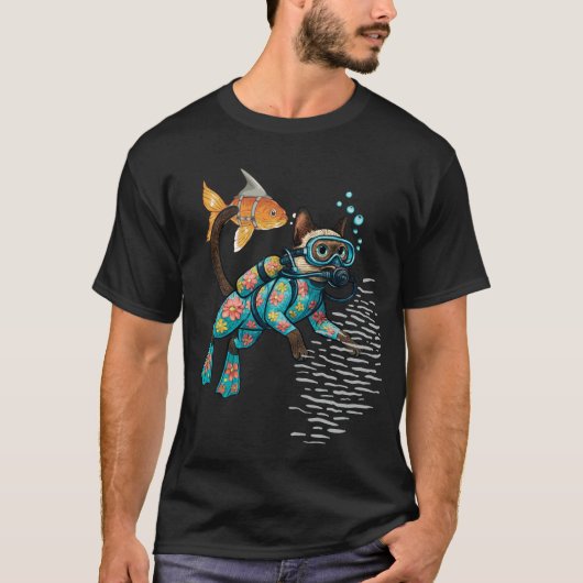 T-shirt Combinaison de plongée florale Scuba Cat (Devant)